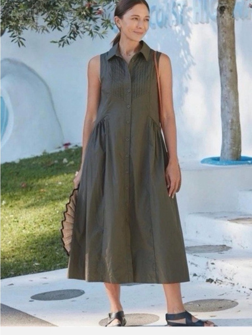 Maye CORINNE SHIRTDRESS midi cotton olive green sz M